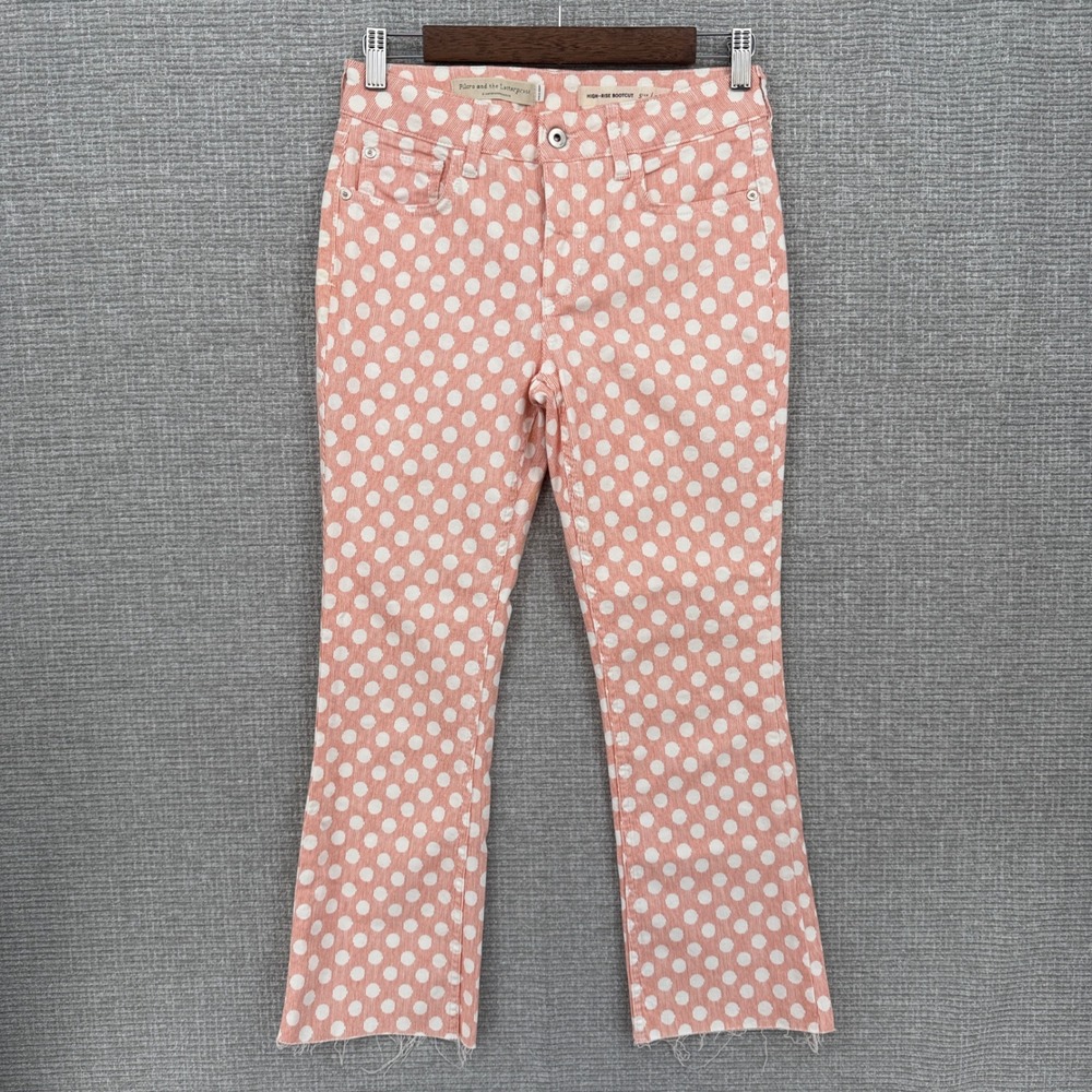 Pilcro Anthropologie Bootcut Polka Dot Jeans Sz 26 Raw Crop Orange Cottage Y2K‎